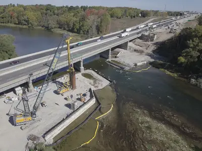 Foundation work for Grand River Bridge by Bauer Foundations Canada